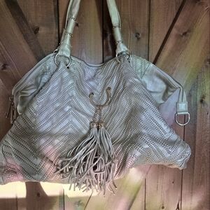 Cream Slouchy Shoulder Bag with Tassel Detail